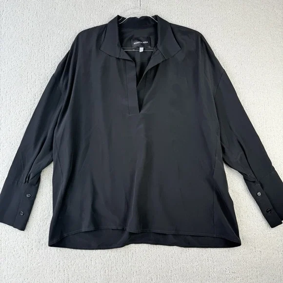 Monica Nera Silk Blouse Women's UK 12 EU 38 Black Long Sleeve Poland $325